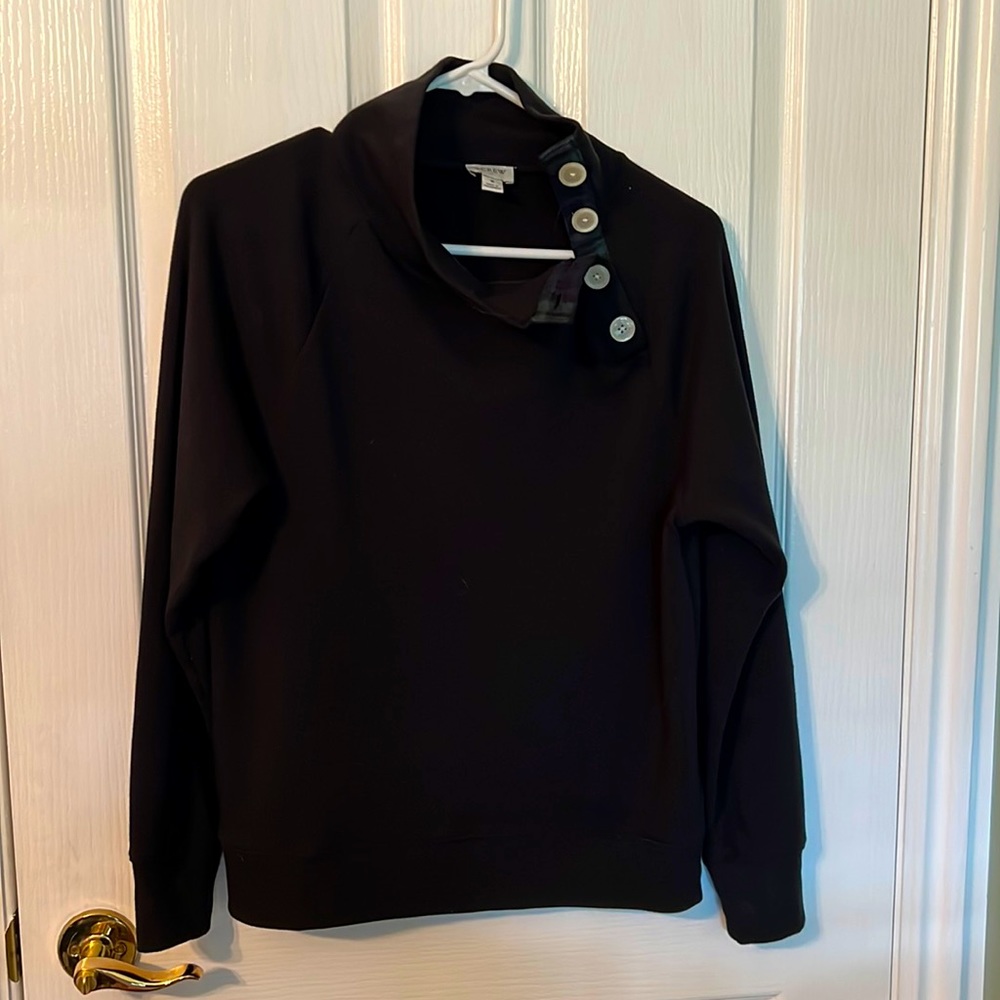 J Crew BL250 Black Gold Wide-Botton Sweatshirt w/ Green Plaid - Size Small